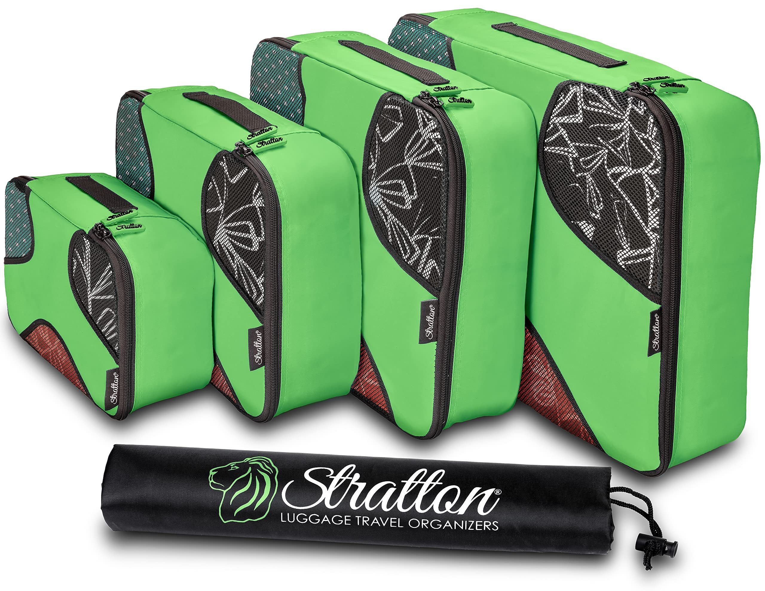 Stratton 5pc Green Grass Packing Cubes, Travel Organizers w/ Laundry Bag - Free Shipping