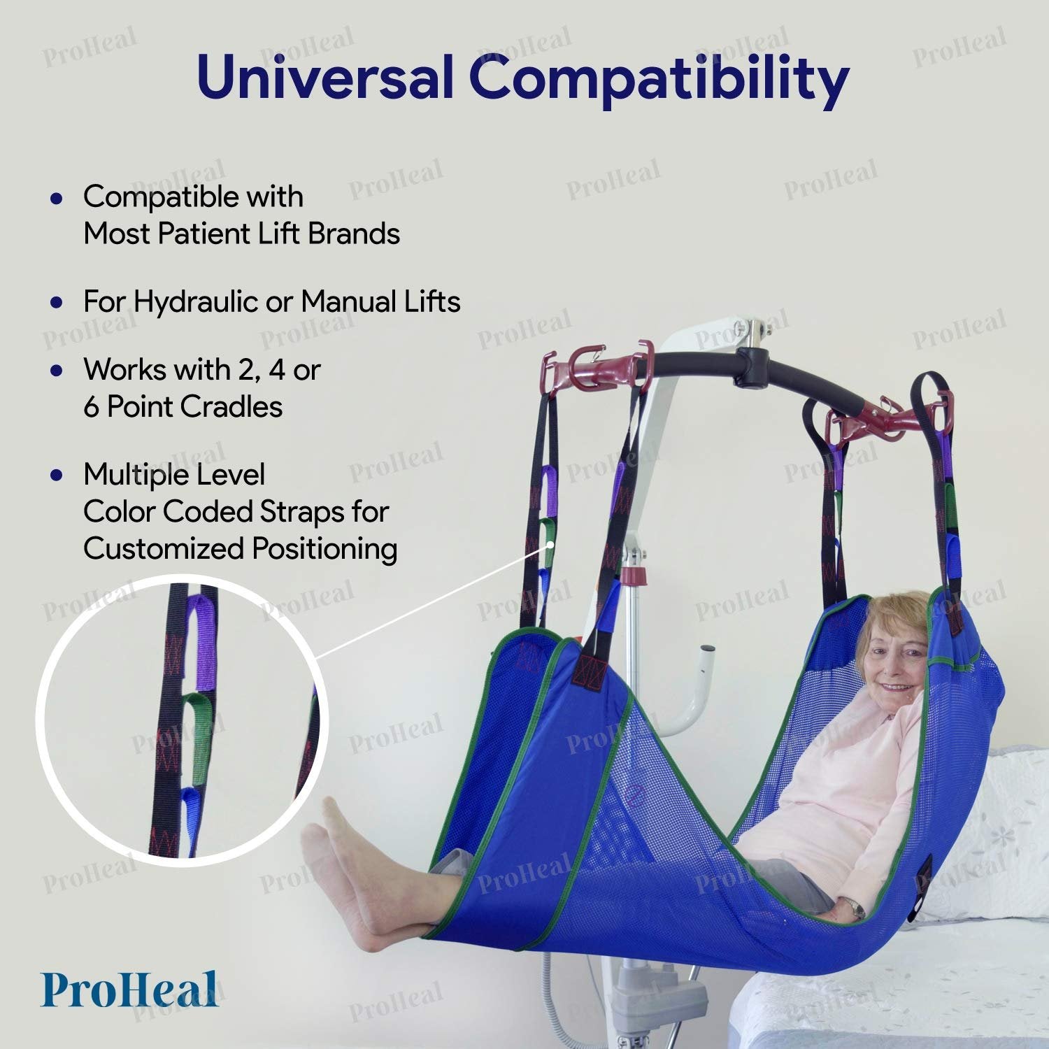ProHeal Universal Full Body Lift Sling, Medium, 50"L x 40" - Solid Fabric Polyester Slings for Patient Lifts - Compatible with Hoyer, Invacare, McKesson, Drive, Lumex, Medline, Joerns and More