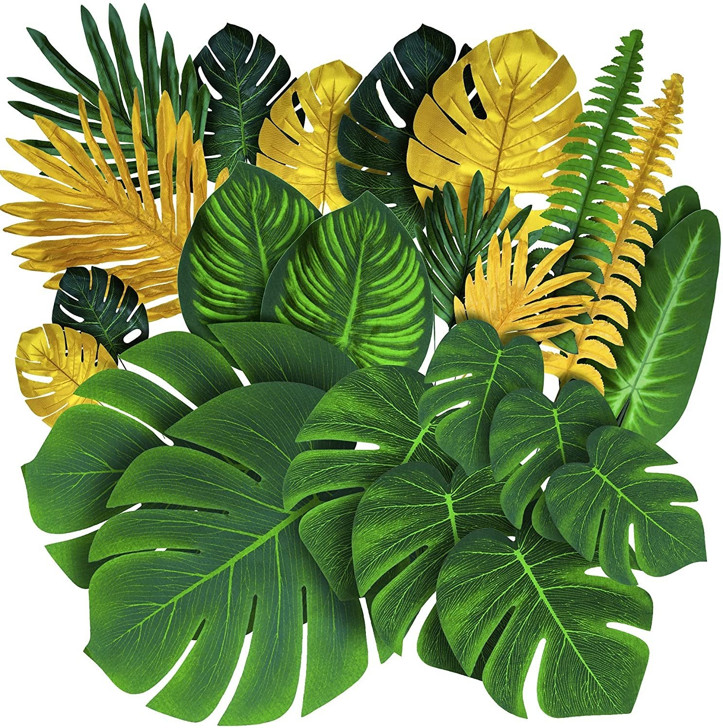 84 Artificial Green Monstera Leaves for Tropical Party Supplies - Jungle Safari Hawaiian Night Theme Decorations