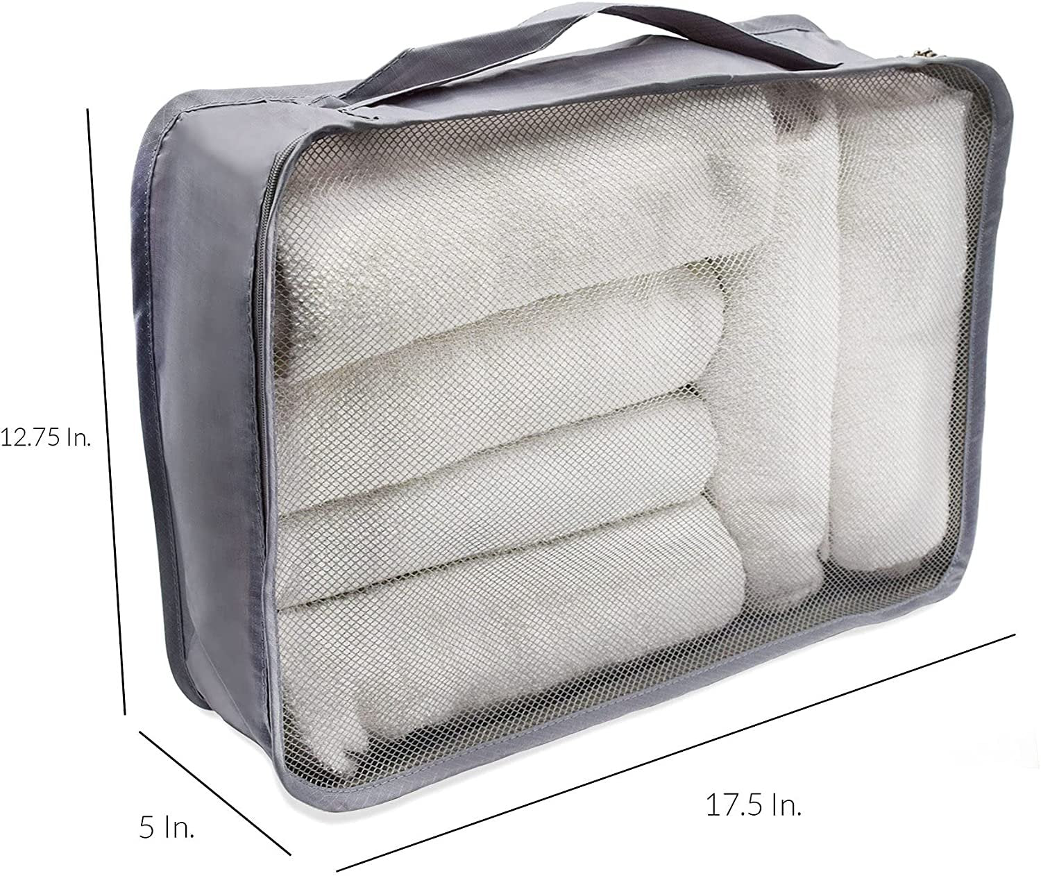 Travel Packing Cubes Grey Large 4 Set - Foldable Organizers For Luggage, Home, and Travel - High Capacity Mesh-Front Ripstop Nylon