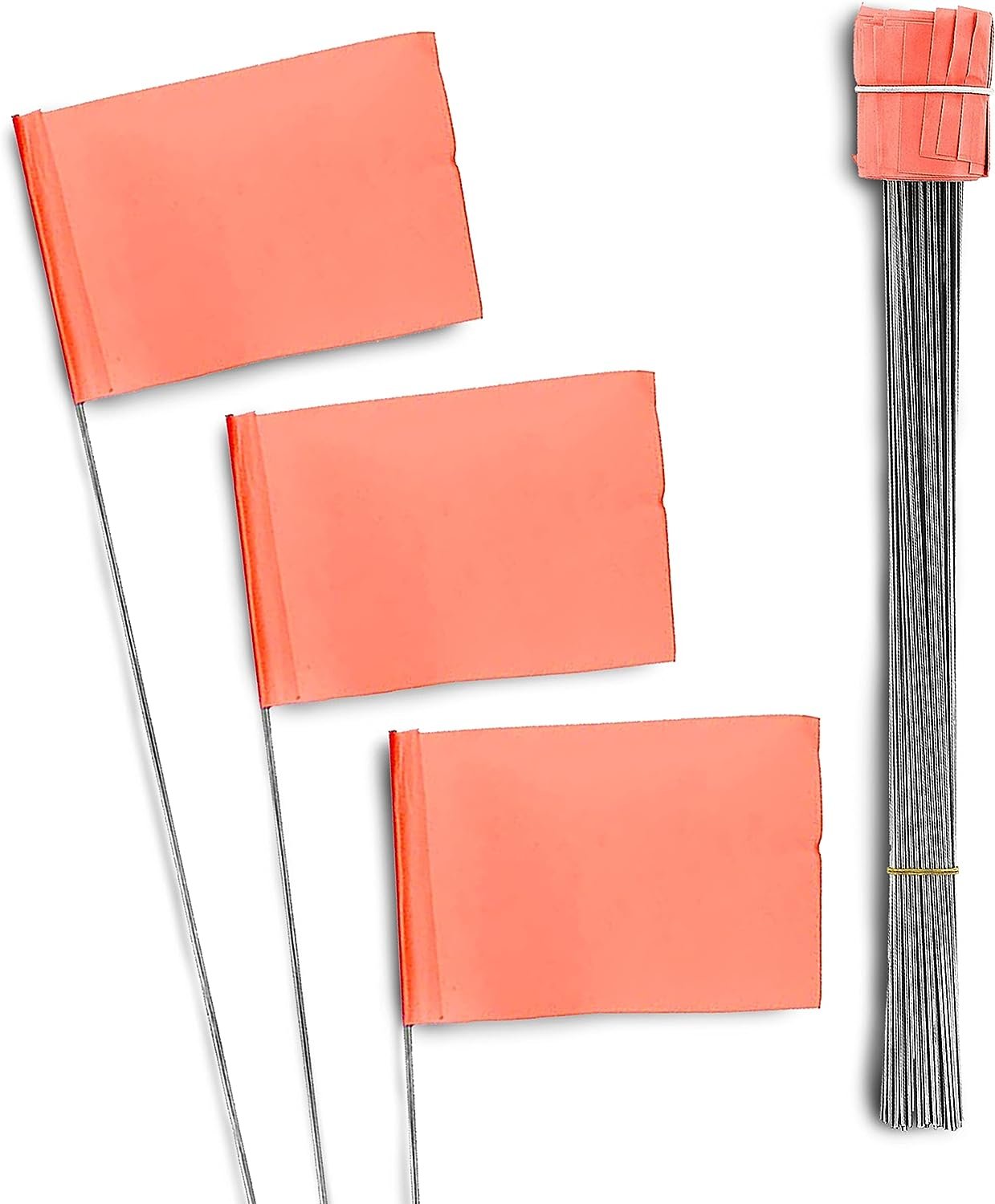 AdirPro Marking Flags 100 Pack - 2"x3" Lawn Flags - Marker Flags - Small & Thin Survey Flags - Flag Markers for Yard - Great for Ground Flags, Lawn Flags, Garden Flag Markers, Boundry Flags (Orange)