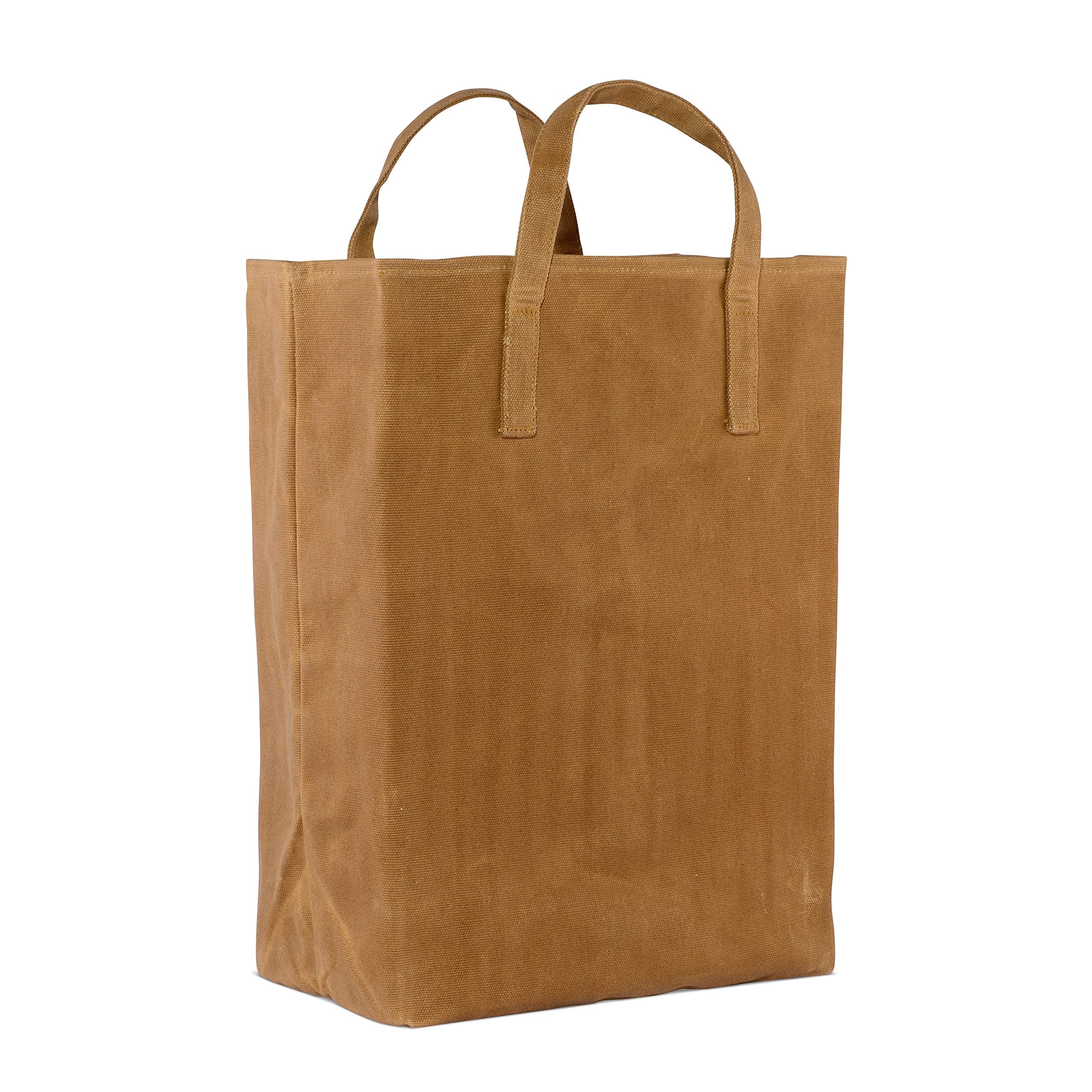 ZENPAC Waxed Canvas Bag - Large Trendy Grocery Tote with Strong Handles Holds 60 Pounds, Brown Reusable Shopping Bag Made of Eco Friendly Durable Vintage Cotton Cloth Fabric for Market, Lunch, Travel